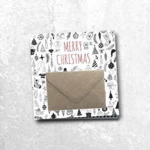 kerstkaart met cadeau-envelopje | merry christmas | doodles