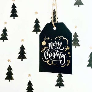 kerstlabel | merry christmas | zwart-goud-wit