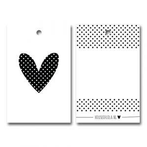 label | hartje met dots | wit-zwart