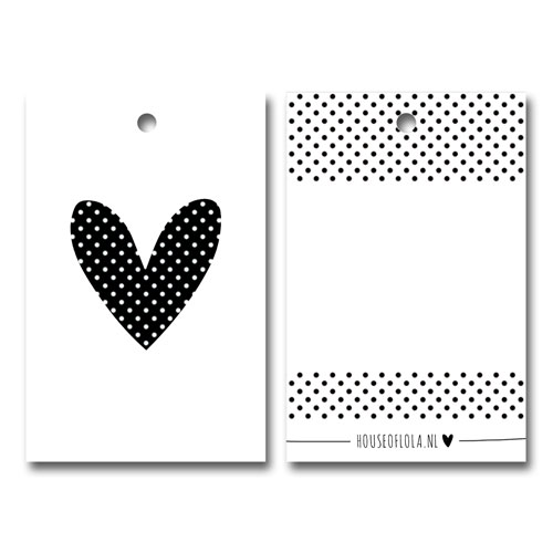 label | hartje met dots | wit-zwart