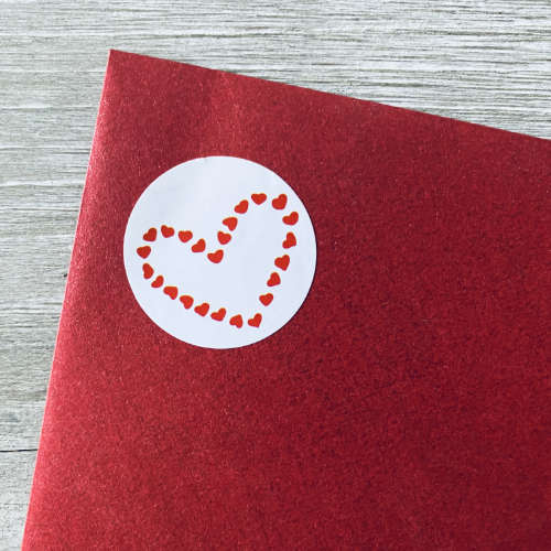 ronde sticker | hartje | wit-rood | hartjes | 25mm