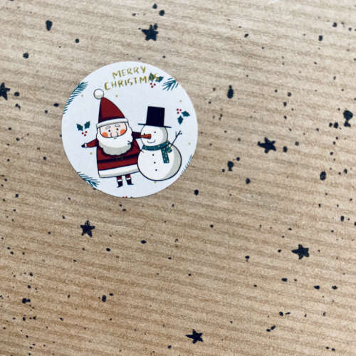 ronde sticker | kerst | christmas time | kerstman + sneeuwpop