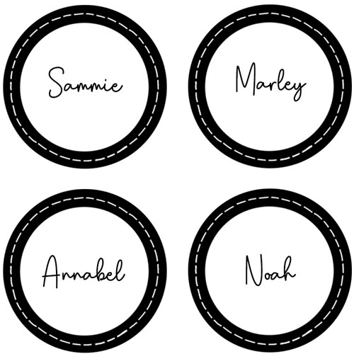 ronde sticker | naamsticker | blanco | streepjes | zwart-wit