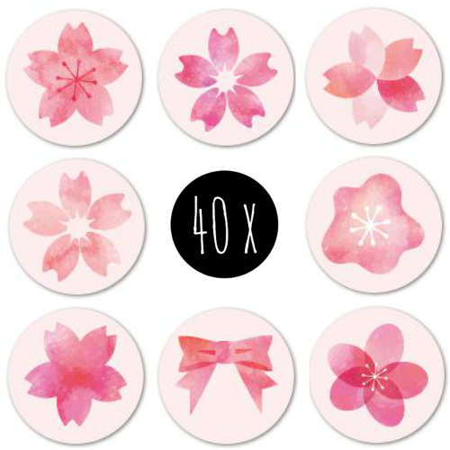 set stickers | pink flowers | 25 mm | 40x