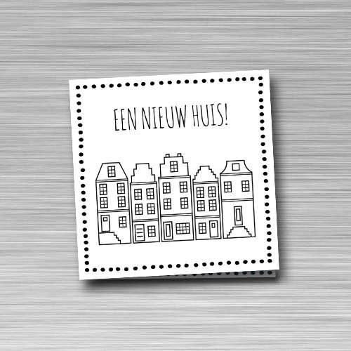 wenskaart: een nieuw huis, met Amsterdamse huisjes